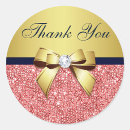 Adesivo Redondo Obrigado Coral Sequins Dourados Marinho Diamantes