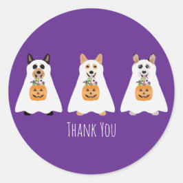 Adesivo Redondo Obrigado Corgi Ghost Dogs Halloween