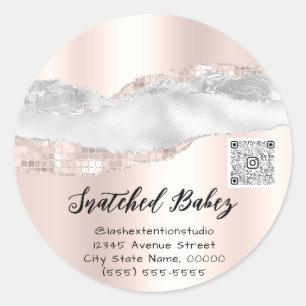 Adesivo Redondo Obrigado Cosméticos Logotipo QR Código Rosa Cinza