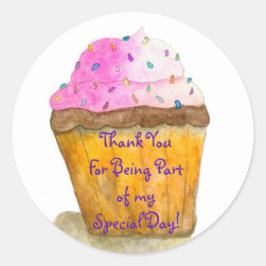 Adesivo Redondo Obrigado, Cupcake Cor-de-Água Rosa, Espelhos