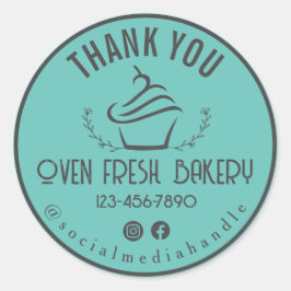 Adesivo Redondo Obrigado Cupcake De Bakery Mint Green