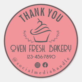 Adesivo Redondo Obrigado Cupcake Rosa