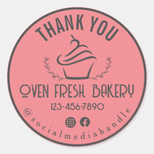 Adesivo Redondo Obrigado Cupcake Rosa