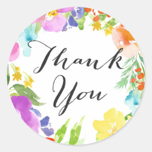 Adesivo Redondo Obrigado da grinalda das flores do primavera da
