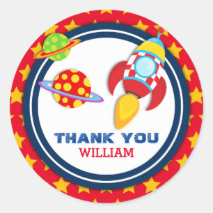 Adesivo Redondo Obrigado da nave espacial de Rocket você favorece