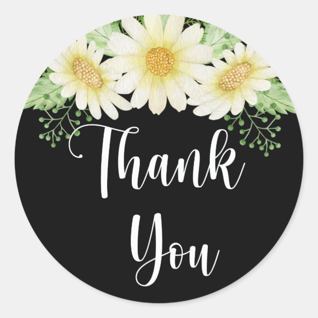 Adesivo Redondo Obrigado Daisy Flowers Black (Frente)
