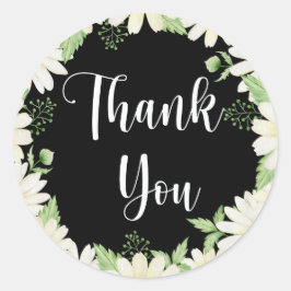 Adesivo Redondo Obrigado Daisy Flowers Black Classic Round Stick