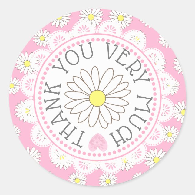 Adesivo Redondo Obrigado Daisy Themed Stickers (Frente)