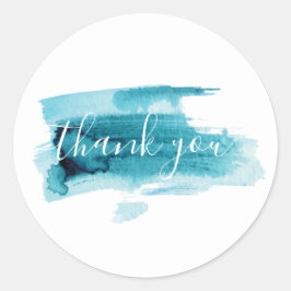 Adesivo Redondo obrigado de aquarela azul moderno.