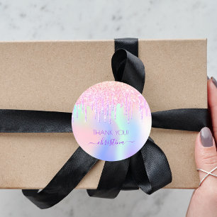 Adesivo Redondo Obrigado de brilho monocórnico holográfico para 