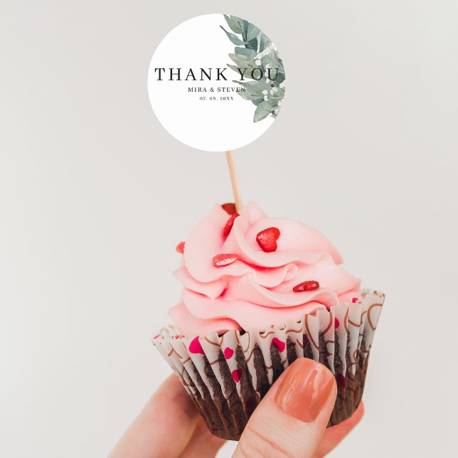 Adesivo Redondo Obrigado de casamento botânico moderno (Criador carregado)