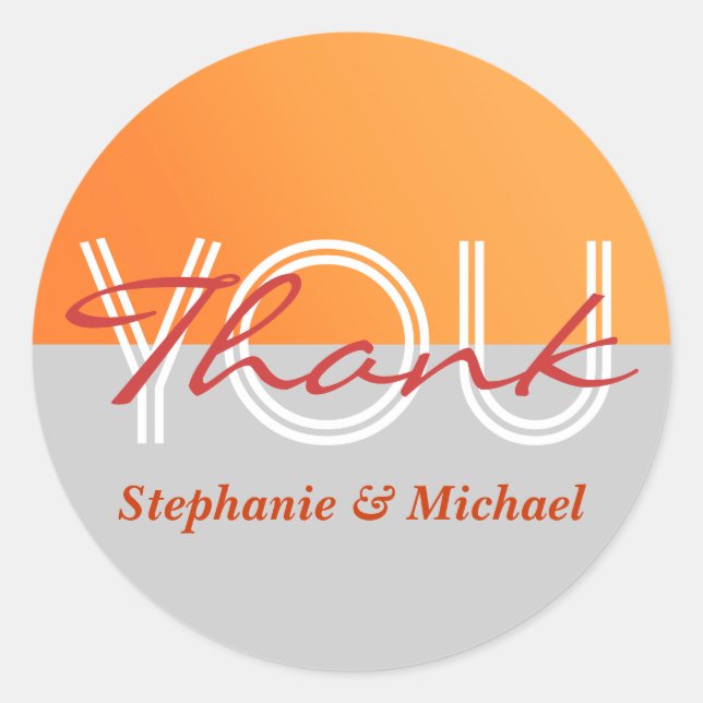 Adesivo Redondo Obrigado de casamento da cinza Laranja (Frente)