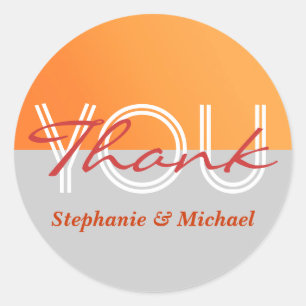 Adesivo Redondo Obrigado de casamento da cinza Laranja