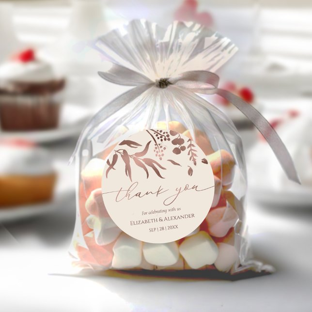 Adesivo Redondo Obrigado de Casamento da primavera, seu Rosa de fo (Criador carregado)