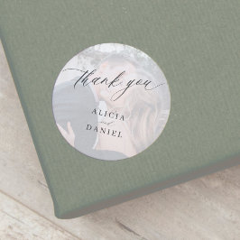 Adesivo Redondo Obrigado de casamento de fotos modernas a favor