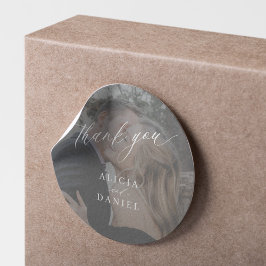 Adesivo Redondo Obrigado de casamento de fotos modernas a favor