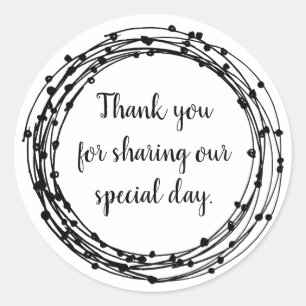 Adesivo Redondo Obrigado de casamento de fronteira floral