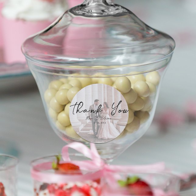 Adesivo Redondo Obrigado de casamento de imagens boêmicas minimali (Criador carregado)