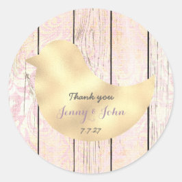 Adesivo Redondo Obrigado de Casamento de Rosa Dourada de Shabby Ru