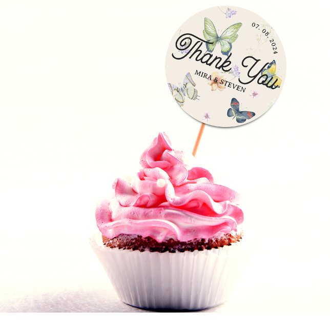 Adesivo Redondo Obrigado de casamento do jardim de borboletas (Criador carregado)