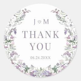Adesivo Redondo Obrigado de casamento do jardim floral roxo