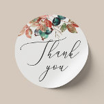 Adesivo Redondo Obrigado de casamento floral de mirtilo de cacheri<br><div class="desc">Quebra de aquarela / obrigado floral de outono que você cola com um roteiro elegante no jardim botânico ou no tema da natureza da floresta. Adequado para casamento,  chá de fraldas,  aniversário e qualquer outra festa. Entre em contato comigo se precisar de itens adicionais.</div>