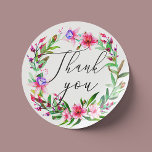 Adesivo Redondo Obrigado de casamento floral tropical, cor de água<br><div class="desc">Obrigado de casamento floral cor de água rosa que você cola com um roteiro elegante e flores do Havaí para o casamento de destino tropical. Entre em contato comigo se precisar de itens adicionais.</div>
