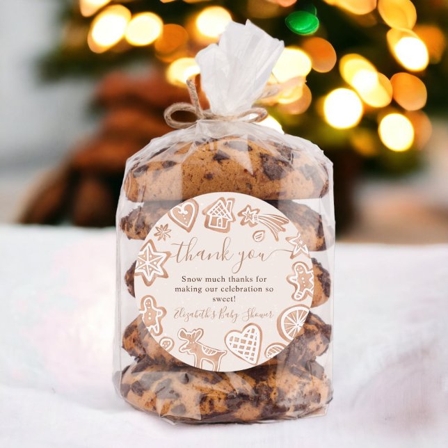 Adesivo Redondo Obrigado de chá de fraldas de biscoito de Natal de (Cute winter Christmas cookie baby shower thank Classic Round Sticker)