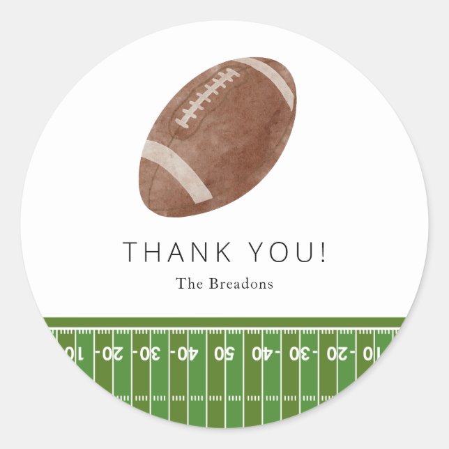 Adesivo Redondo Obrigado de Chá de fraldas de futebol, seu autocol (Frente)