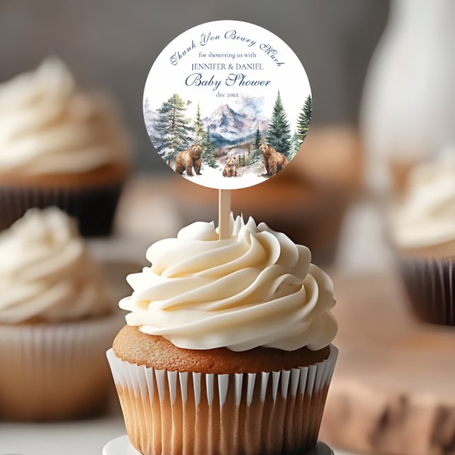 Adesivo Redondo Obrigado de Chá de fraldas do Urso de Montanha Rus (Criador carregado)