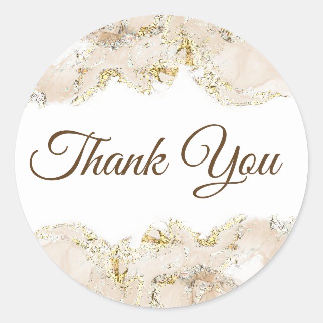 Adesivo Redondo Obrigado de design bege (Frente)