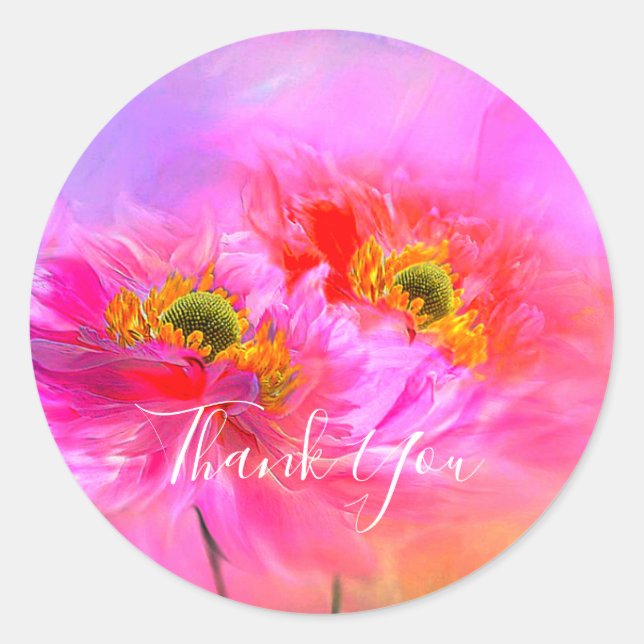 Adesivo Redondo Obrigado de fantasia floral (Frente)