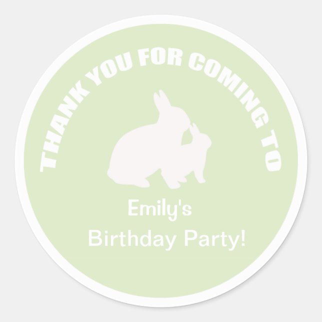 Adesivo Redondo Obrigado de festa de aniversário coelhinha, seu ad (Frente)