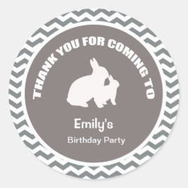 Adesivo Redondo Obrigado de festa de aniversário coelhinha, seu pr