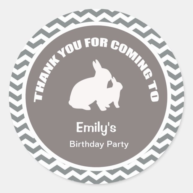 Adesivo Redondo Obrigado de festa de aniversário coelhinha, seu pr (Frente)
