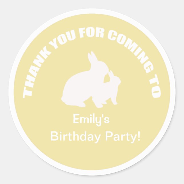 Adesivo Redondo Obrigado de festa de aniversário coelho, seu adesi (Frente)