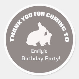 Adesivo Redondo Obrigado de festa de aniversário coelho, seu adesi