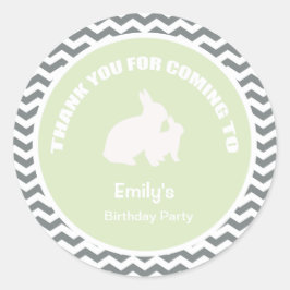 Adesivo Redondo Obrigado de festa de aniversário coelho, seu adesi