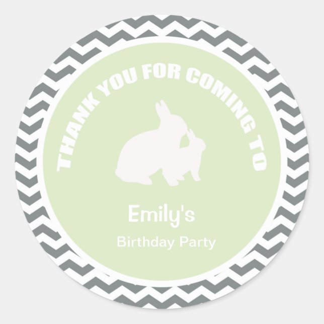 Adesivo Redondo Obrigado de festa de aniversário coelho, seu adesi (Frente)