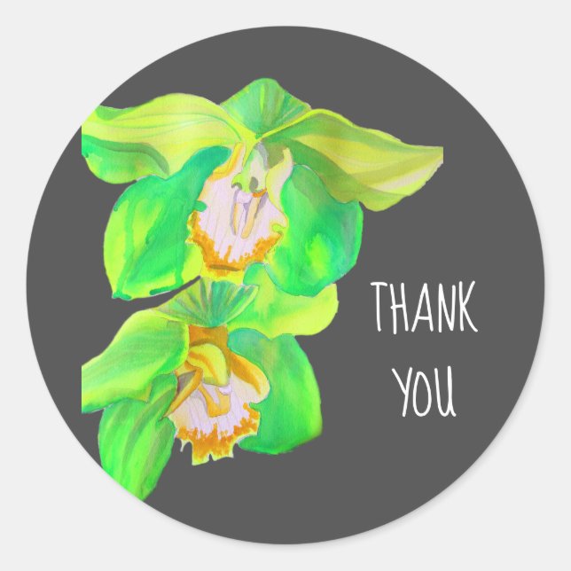 Adesivo Redondo Obrigado de flor de orquídea aquarela (Frente)