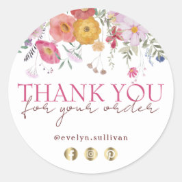 Adesivo Redondo Obrigado de flores silvestres frescas