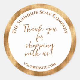 Adesivo Redondo Obrigado de folha branca e dourada por comprar con