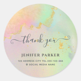 Adesivo Redondo Obrigado de guião holográfico dourado