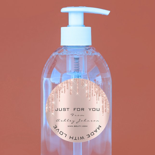 Adesivo Redondo Obrigado de luxo Rosa de  brilhante Dourado feito  (Glitter Thank Luxury Rose Gold Made With Love Classic Round Sticker)