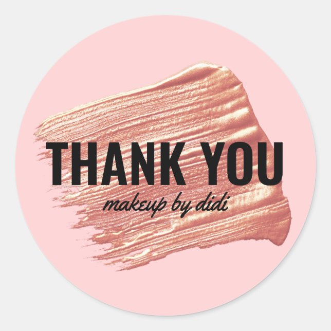 Adesivo Redondo Obrigado de maquiagem de batom rosa de ouro modern (Frente)