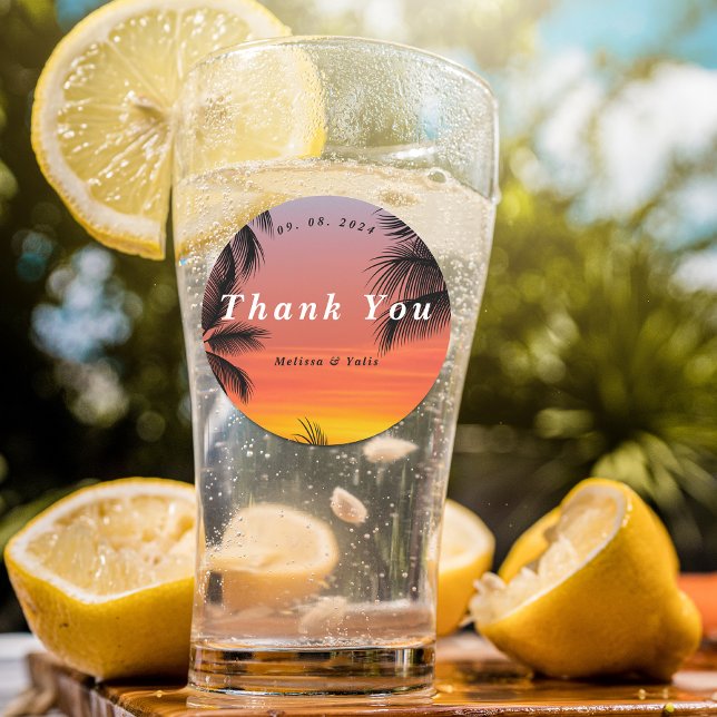 Adesivo Redondo Obrigado de praia do pôr do sol com água (Criador carregado)