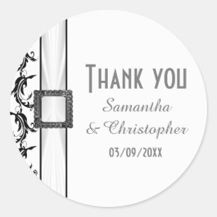 Adesivo Redondo Obrigado de renda branca e preta simples