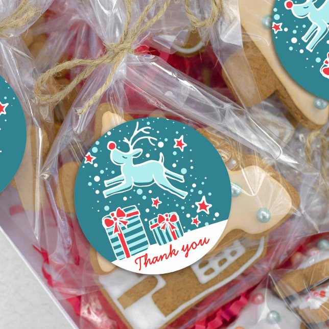 Adesivo Redondo Obrigado de salto de rena de Natal (Criador carregado)