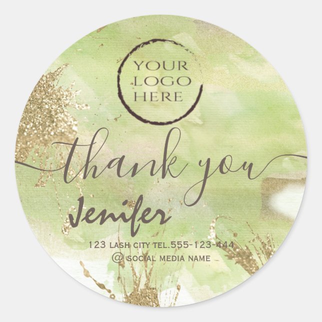 Adesivo Redondo Obrigado de script de aquarela pastel da brilha (Frente)
