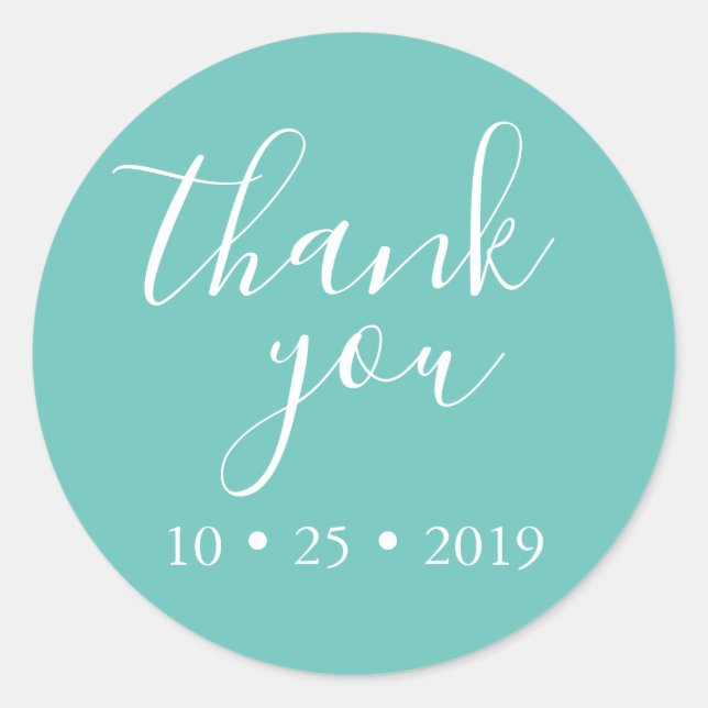 Adesivo Redondo obrigado de turquesa seu casamento elegante (Frente)